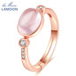 LAMOON Oval Shape 100% Natural Pink Rose Quartz Rings for Women Real 925 Sterling Silver Jewelry Romantic Wedding Band RI014