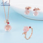 LAMOON FlowerRose Natural Pink Rose Quartz made with 925 Sterling Silver Jewelry Jewelry Set V033-1