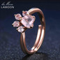 LAMOON Fine Jewelry Women Body Rings Adjustable Animal Paw 5mm 925 Sterling Silver Romantic 100% Natural Pink Rose Quartz Ring