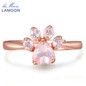 LAMOON Bear's Paw 100% Natural Gemstone Pink Rose Quartz Rings For Women 925 Sterling Silver Fine Jewelry Wedding Band Ring