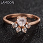 LAMOON Bear's Paw 100% Natural Gemstone Pink Rose Quartz Rings For Women 925 Sterling Silver Fine Jewelry Wedding Band Ring