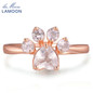 LAMOON Bear's Paw 5mm 100% Natural Pink Rose Quartz Ring 925 Sterling Silver Jewelry Romantic Wedding Band LMRI027