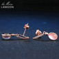 LAMOON 5x7mm 100% Natural Pink Rose Quartz 925 Sterling Silver Jewelry Rose Gold Plated Drop Earrings S925 LMEI006