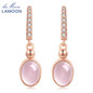 LAMOON 5x7mm 100% Natural Pink Rose Quartz 925 Sterling Silver Jewelry Rose Gold Plated Drop Earrings S925 LMEI006