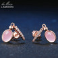 LAMOON 5x7mm 100% Natural Pink Rose Quartz 925 Sterling Silver Jewelry Rose Gold Plated Drop Earrings S925 LMEI006