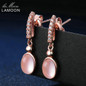 LAMOON 5x7mm 100% Natural Pink Rose Quartz 925 Sterling Silver Jewelry Rose Gold Plated Drop Earrings S925 LMEI006
