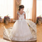 Ivory Lace Flower Girl Dress for Weddings First Communion Dresses for Girls Lace up Back Real Photo