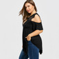 AZULINA Plus Size Keyhole Neck Cold Shoulder T-Shirt Black Summer Casual Half Sleeves Lace Long Tops T Shirt Women T-Shirts 5XL