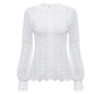 AZULINA Elegant floral lace blouse shirt Women lantern Long sleeve white blouse Autumn Spring hollow out short top Casual blusas