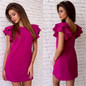 Awedrui Women Summer Sexy Backless Beach Casual dress Fashion Petal sleeve O-Neck Red Green Party Mini dress Vestidos