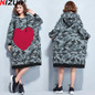 Autumn Women Plus Size Cotton Hoodies &amp; Sweatshirts Fashion Gray Camouflage Pattern Print Casual Oversize Pullovers Hoodies