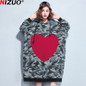 Autumn Women Plus Size Cotton Hoodies &amp; Sweatshirts Fashion Gray Camouflage Pattern Print Casual Oversize Pullovers Hoodies