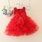 2017 Girls Red Christmas Dresses pearl lace cake dresses for 1 year birthday baby girls tulle Christening dress kids clothes