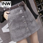2017 New Autumn Skirts Womens Fashion Plaid Skirt Femme Single Breaste Faldas Female Casual Brown Gray Xadrez Women Skirt