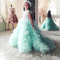 Mint Green Puffy Ball Gown Flower Girl Dresses 2017 Girl Pageant Gowns with Bow Lovely Kids Party Prom Dress Communion Dress
