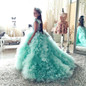 Mint Green Puffy Ball Gown Flower Girl Dresses 2017 Girl Pageant Gowns with Bow Lovely Kids Party Prom Dress Communion Dress