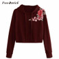 Free Ostrich Sweatshirt Hoodies Women Long Sleeve Floral Embroidery Hooded Sudadera Mujer sweatshirt Women Tumblr Harajuku No8