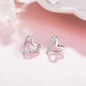 SA SILVERAGE Real 925 Sterling Silver Heart Stud Earrings Fine Jewelry For Women Trendy Rhinestones Silver Earrings Women Gifts