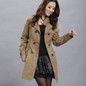 2017 New Fashion Autum Winter Women Pocket Slim Fit Turn Down Collar Double Breasted Trench Coat Outwear 3 Color S M L