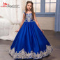 2017 Royal Blue Flower Girls Dresses for Weddings with Gold Lace Appliques Little Girls Pageant Gowns First Communion Dress