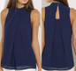 Casual Tank Shirt Chiffon Blouse Solid Navy Blue Fashion Women Summer Vest Top Sleeveless Shirt Blouse