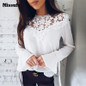 Casual Patchwork Crocheted Lace Women Blouses Shirts 2018 Blusas Feminina Spring Summer Tops Long Sleeve Chiffon Blouses