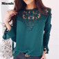 Casual Patchwork Crocheted Lace Women Blouses Shirts 2018 Blusas Feminina Spring Summer Tops Long Sleeve Chiffon Blouses