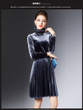 SORCHIDF Women Sexy Velvet Mandarin Collar Vintage Elegant Dress Pleated Party Dress