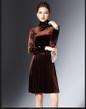SORCHIDF Women Sexy Velvet Mandarin Collar Vintage Elegant Dress Pleated Party Dress
