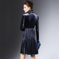 SORCHIDF Women Sexy Velvet Mandarin Collar Vintage Elegant Dress Pleated Party Dress