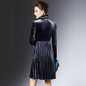 SORCHIDF Women New Sexy Velvet Mandarin Collar Vintage Elegant Dress Pleated Dress Party Dress