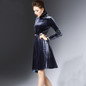 SORCHIDF Women New Sexy Velvet Mandarin Collar Vintage Elegant Dress Pleated Dress Party Dress