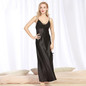 2017 new summer long silk nightgown black satin robe women lace  Lingerie nightdress sexy sleeveless sleepwear female sleepdrees