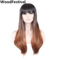 Real picture WoodFestival cosplay hair wig black brown long straight wig bangs synthetic wigs women heat resistant