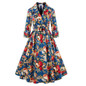 S- 4XL Women Dress Vintage 1950s 60s Rockabilly Floral Print Autumn Three Quarter Elegant Plus Size Dresses Tunic Vestidos