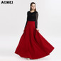 S M L 5XL New High Waist Pleat Elegant Skirt Wine Red Black Solid Color Long Skirts Women Faldas Saia 5XL Plus Size Ladies Jupe