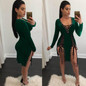 S - XXXL Plus Size Women Party Dresses 2017 Autumn V Neck Long Sleeve Lace Up Mini Dress Sexy Split Night Club Bandage Dress