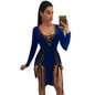 S - XXXL Plus Size Women Party Dresses 2017 Autumn V Neck Long Sleeve Lace Up Mini Dress Sexy Split Night Club Bandage Dress