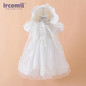 2016 Summer 3PCS Newborn Baby Christening Gown Dress Girls White Princess Lace Chiffon Dresses for Newborn Baptism