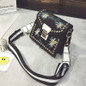 Flower embroidery women messenger bags women famous brands rivets shoulder bags mini fashion lock handbags totes