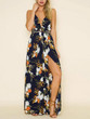 Floral V-neck Backless Split-side Maxi Dress