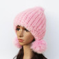 2016 New mink hat Ladies fashion Fox fur ball fur hat Mink knit hats Casual mink hat Female Headgear