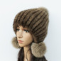 2016 New mink hat Ladies fashion Fox fur ball fur hat Mink knit hats Casual mink hat Female Headgear