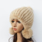 2016 New mink hat Ladies fashion Fox fur ball fur hat Mink knit hats Casual mink hat Female Headgear