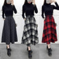 2017 Winter Autumn Plaid Skirt Women Fashion Elastic High Waist long wool Skirts plus size A-line Midi woolen maxi skirt faldas