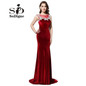 Evening Dress 2017 SoDigne Vintage Burgundy Velour Sheer Neck Slim Mermaid Prom Dress Appliques Party Gown Vestidos De Gala