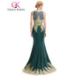 Grace Karin Sleeveless Mermaid Peacock Emerald Green Bridesmaid Dress Appliques Wedding Party Gown 2017 Flannelette Formal Dress