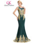 Grace Karin Sleeveless Mermaid Peacock Emerald Green Bridesmaid Dress Appliques Wedding Party Gown 2017 Flannelette Formal Dress