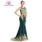 Grace Karin Sleeveless Mermaid Peacock Emerald Green Bridesmaid Dress Appliques Wedding Party Gown 2017 Flannelette Formal Dress