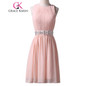 Grace Karin Short Prom Dress Knee Length Pink Party Formal Gowns Chiffon Beadings Women Elegant Special Occasion Dress 2017